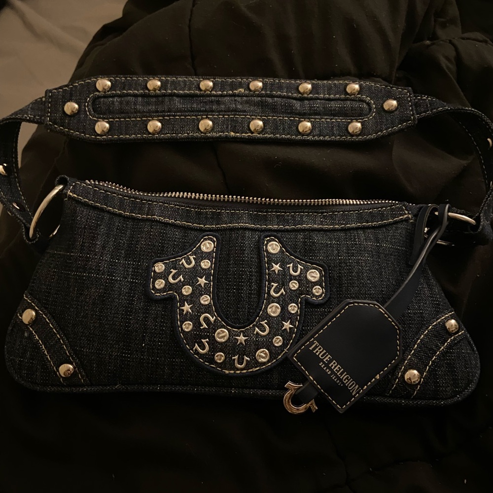 True Religion Dark Blue Studded Clutch